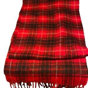 Red & Black Plaid Wool Scarf With Tassels